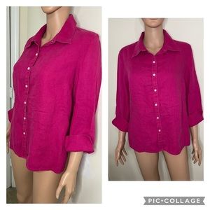 Talbots linen hot pink button down shirt size 14P